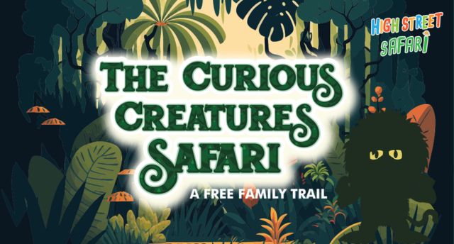 Curious Creatures Safari A free family trail. Jungle cartoon background.
